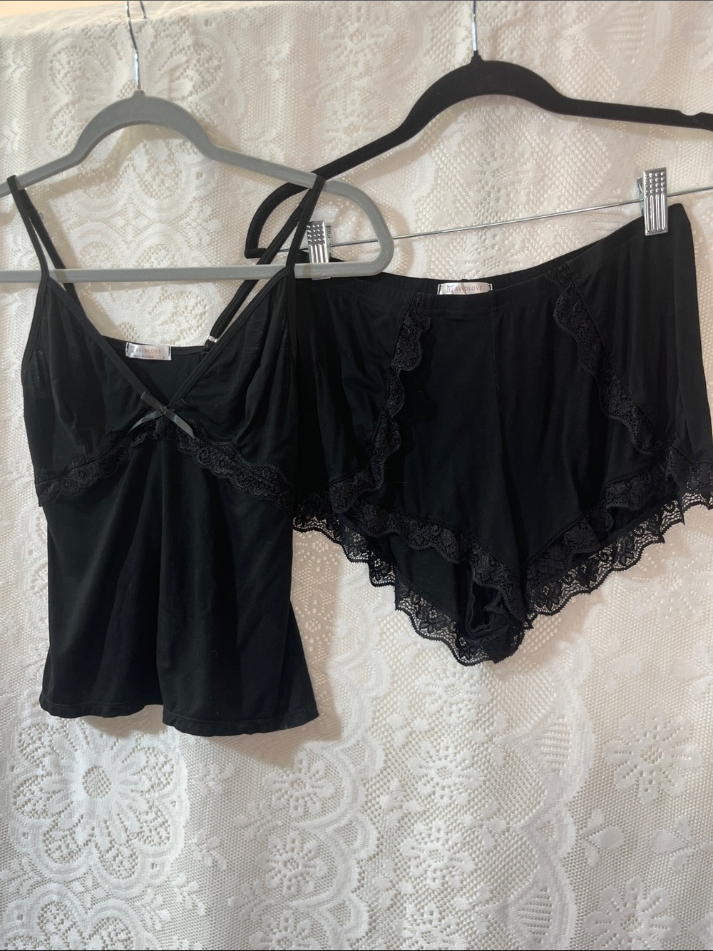 Avid Love Black Lace-Trim Sleep Cami & Short Set S